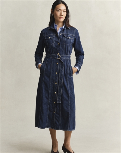 Gant - Denim Midi Kjole - Dark Blue Worn In 
